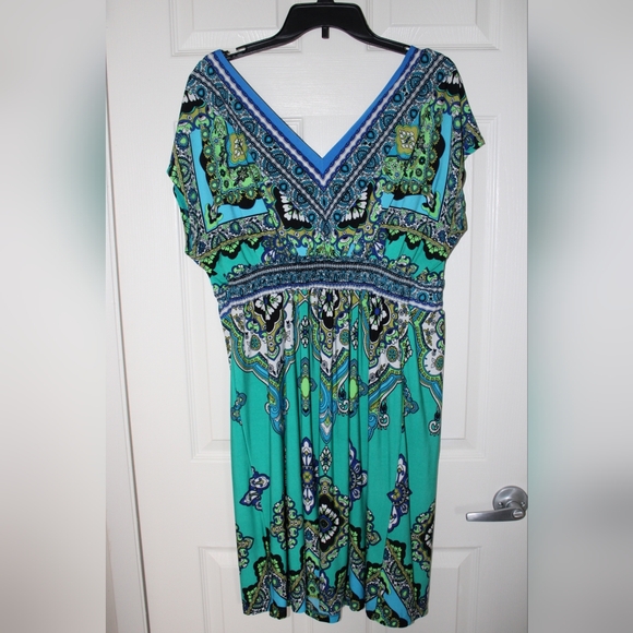 Blue Kiara Ornate Patterned Cocktail Dress (XXL) - Picture 3 of 3